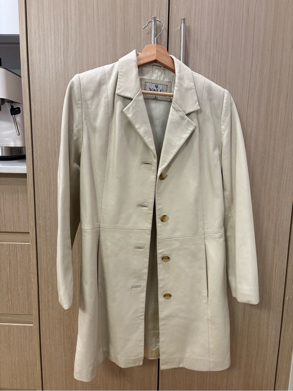 Leather Longline Coat in Cream - Fits like a S/M women’s